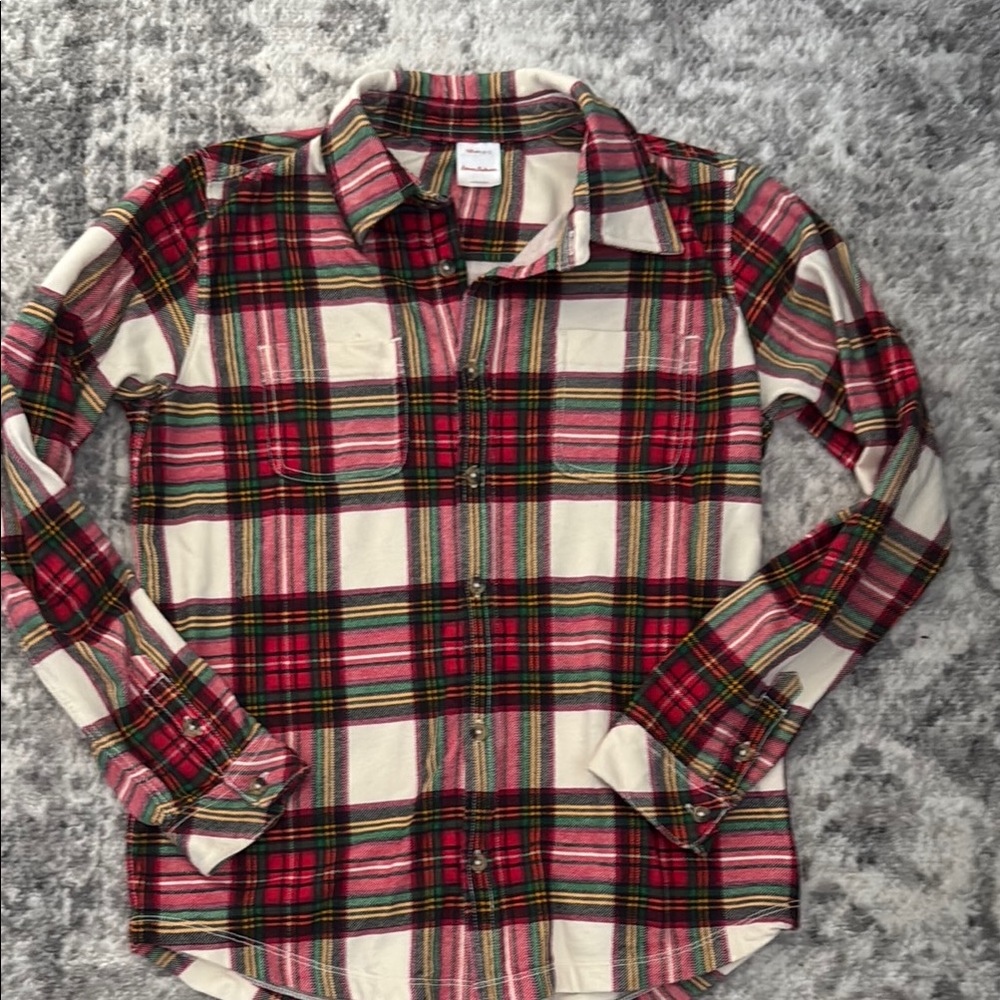 Boys Hanna Andersson Red and Green Plaid Button-Up Shirt